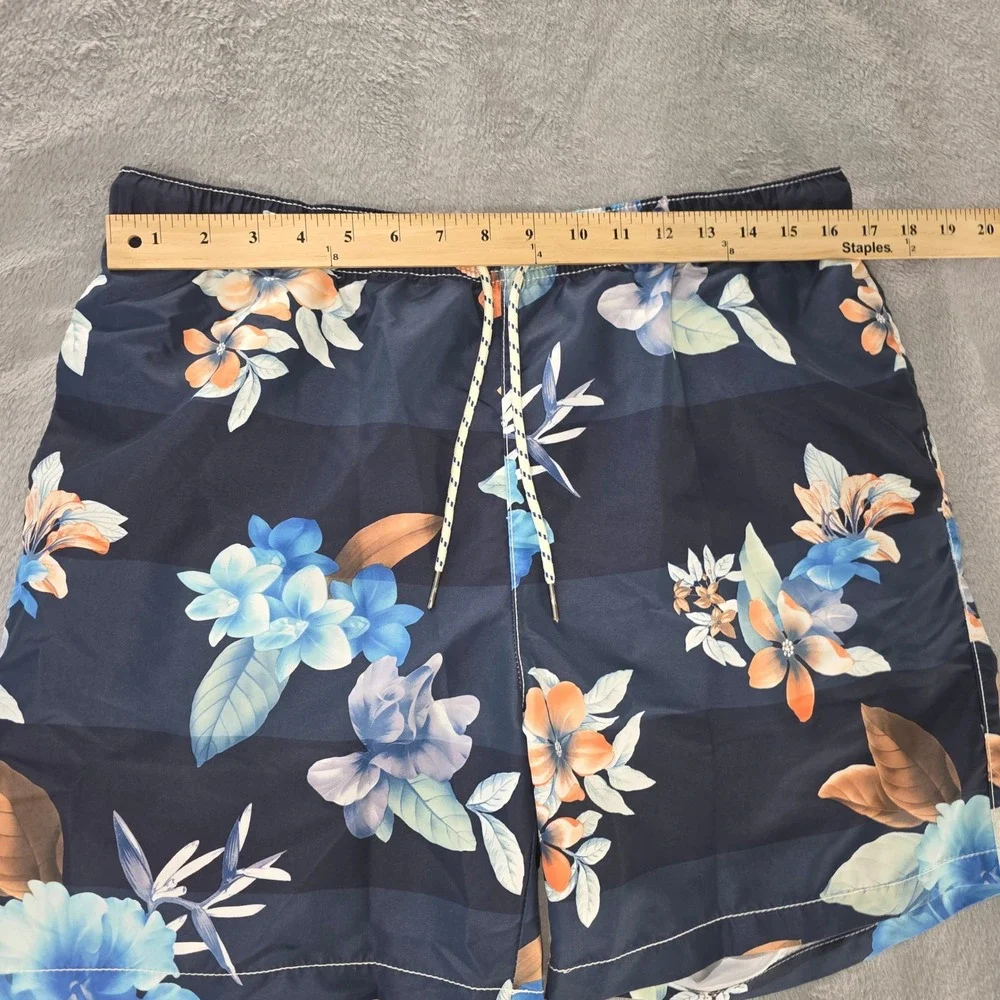 Tommy Bahama Navy Floral Swim Trunks with Blue & Orange Flowers